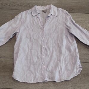 J. Jill Linen Button Down Shirt Women XS Purple Casual Summer Preppy